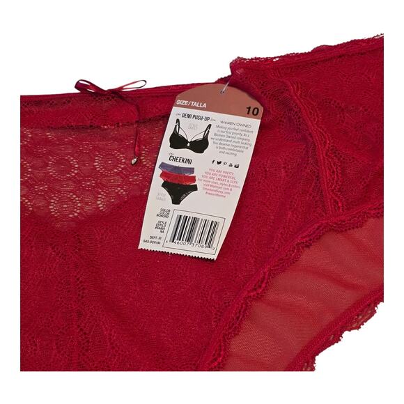 Smart & Sexy The Curvy Collection High Rise Cheekini Womens 10 Red Lace Mesh - Picture 8 of 8